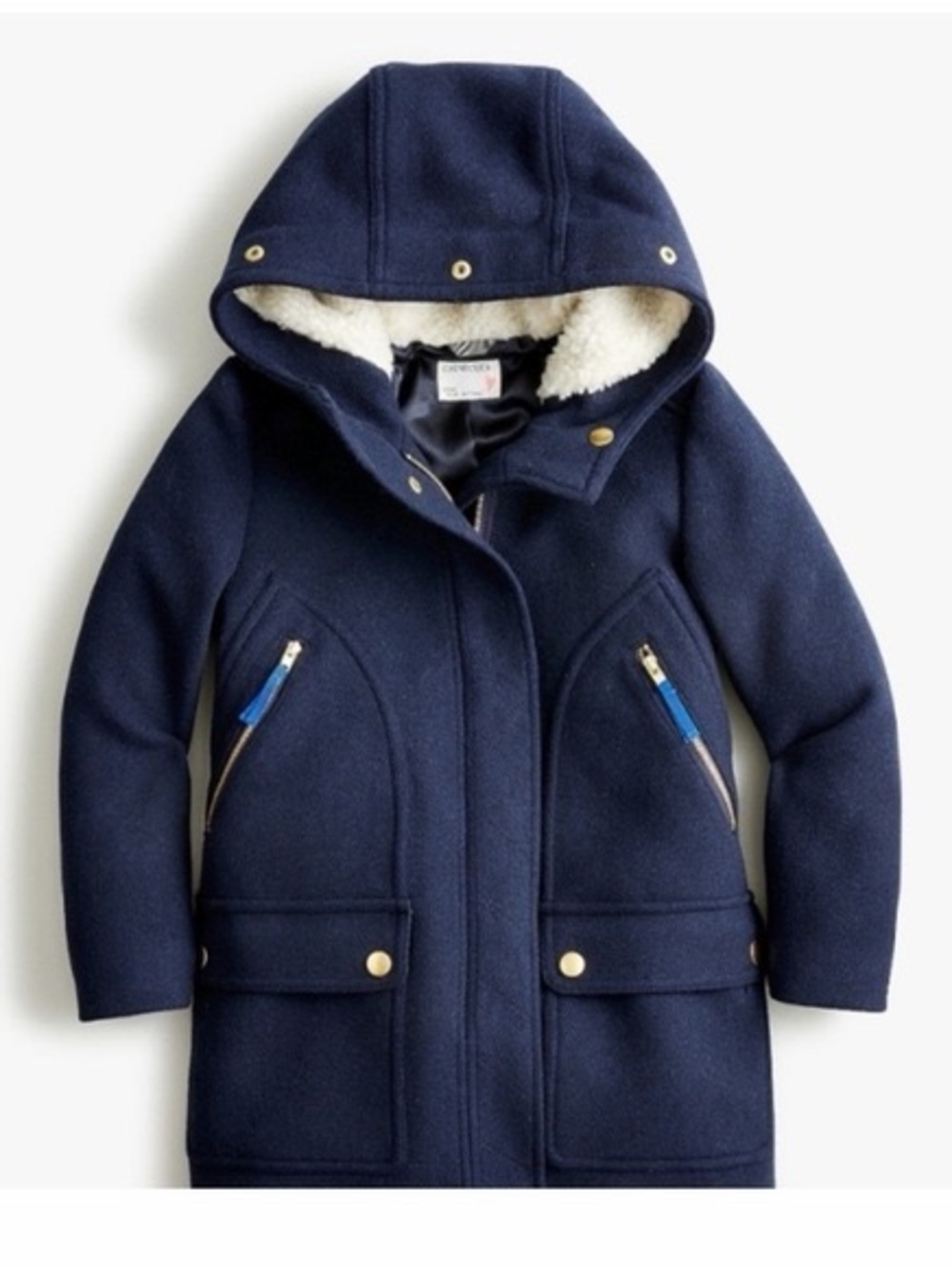 J. Crew Crewcuts Navy Wool Chateau Coat with Cream Faux-Fur Trim - Picture 2 of 4